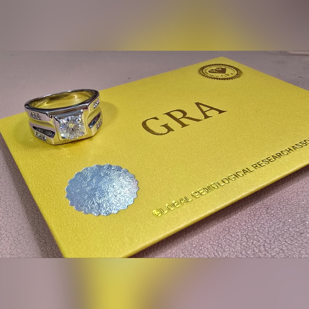 Moissanite Mens Ring with Center Stone